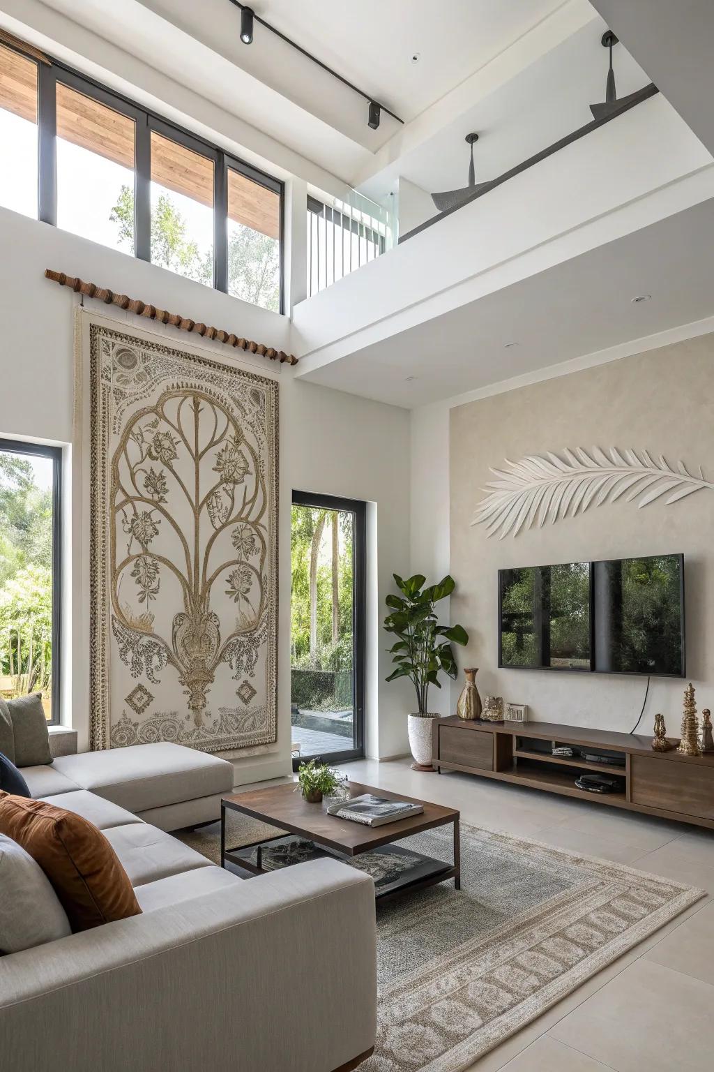 A striking piece of wall art that elevates the aesthetic of a modern living room.