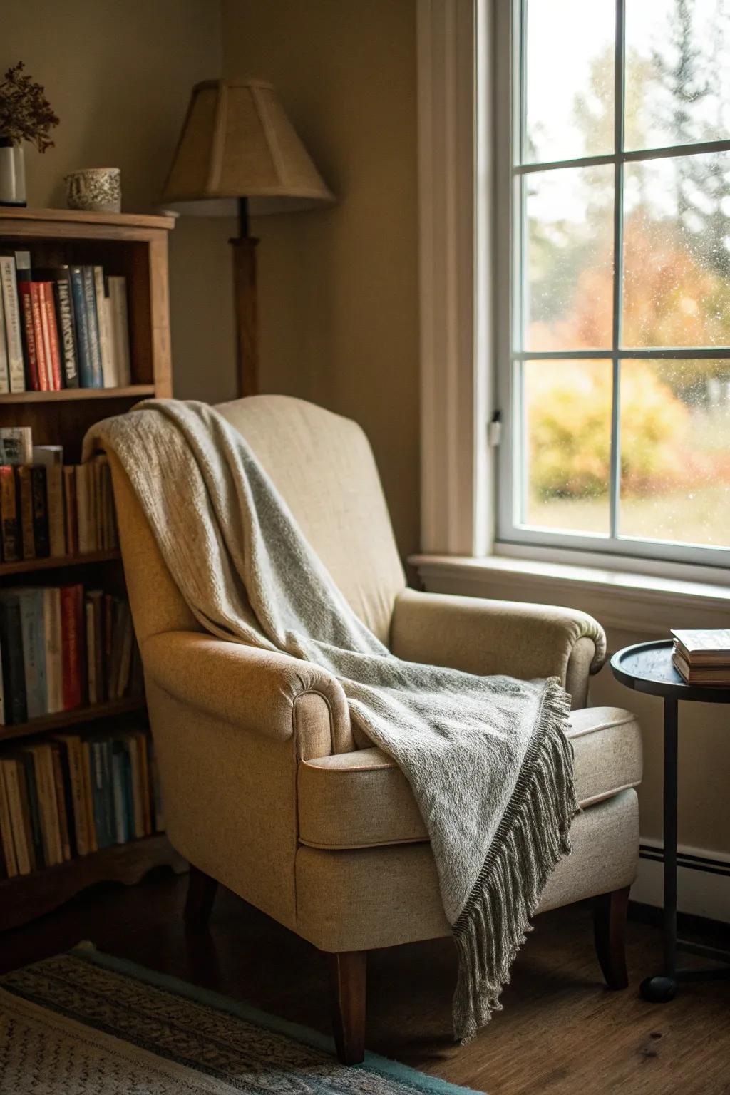 A snug reading nook perfect for unwinding.