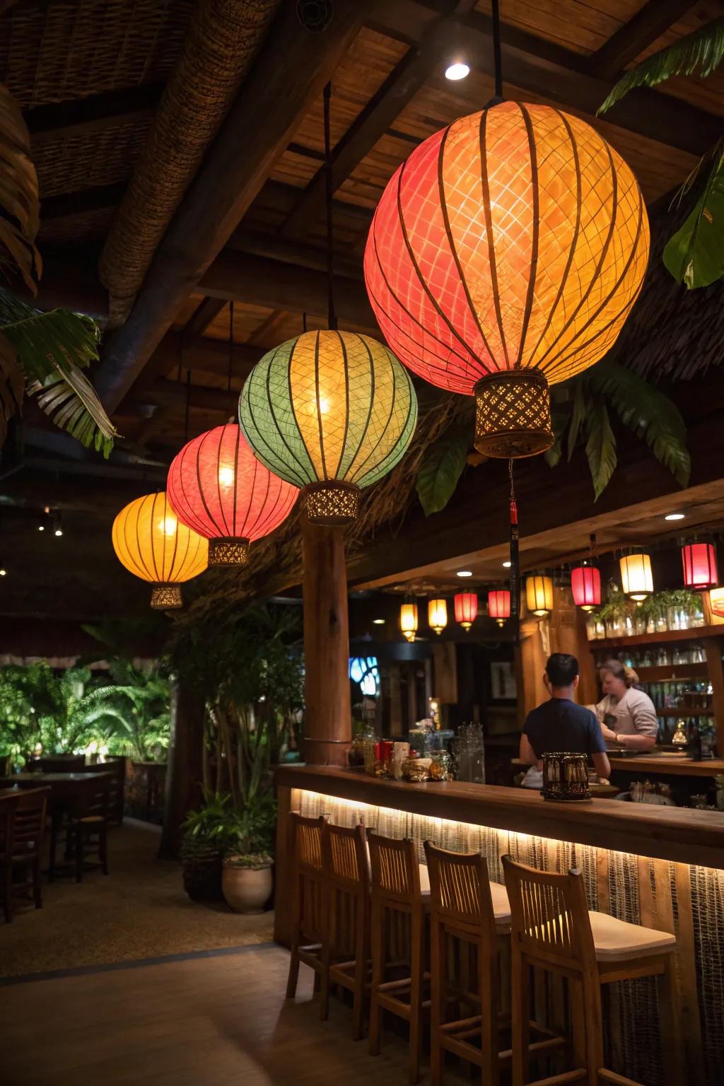 Infuse warmth and vibrancy using tropical lighting.