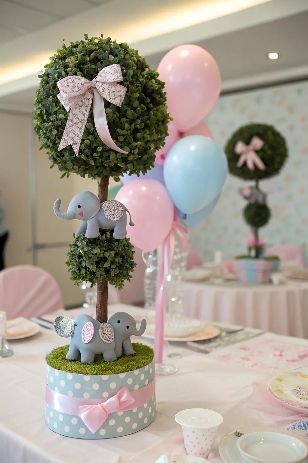 A delightful elephant-inspired decorative tree centerpiece.
