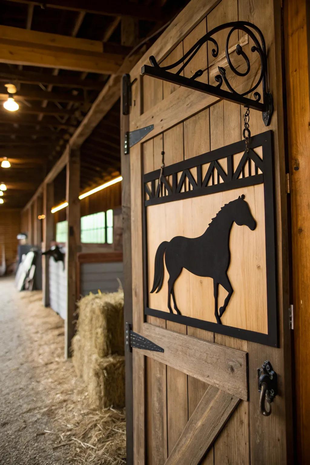 An imaginative outline of a horse on a stall marker.