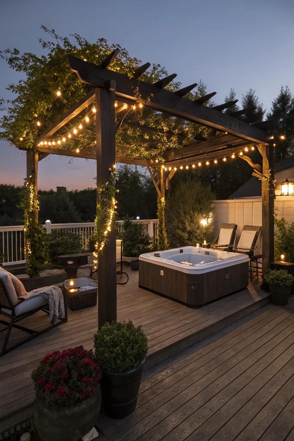 A pergola lends an air of refinement and provides shade to your hot tub area.