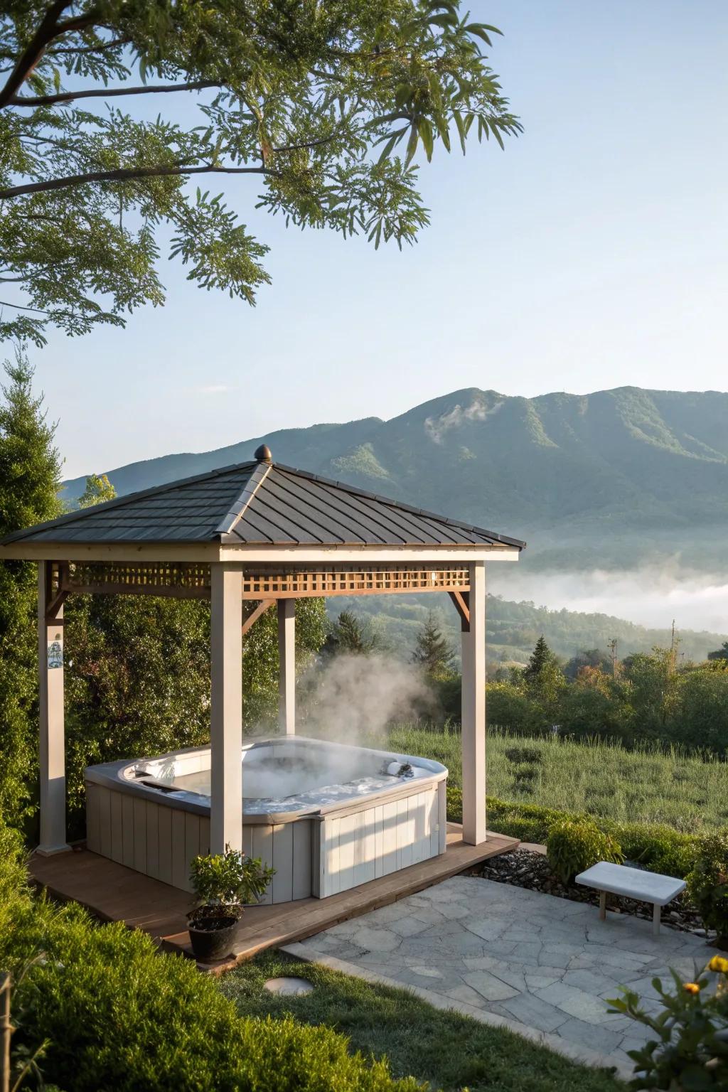 An open-air gazebo blending effortlessly with the natural panorama.