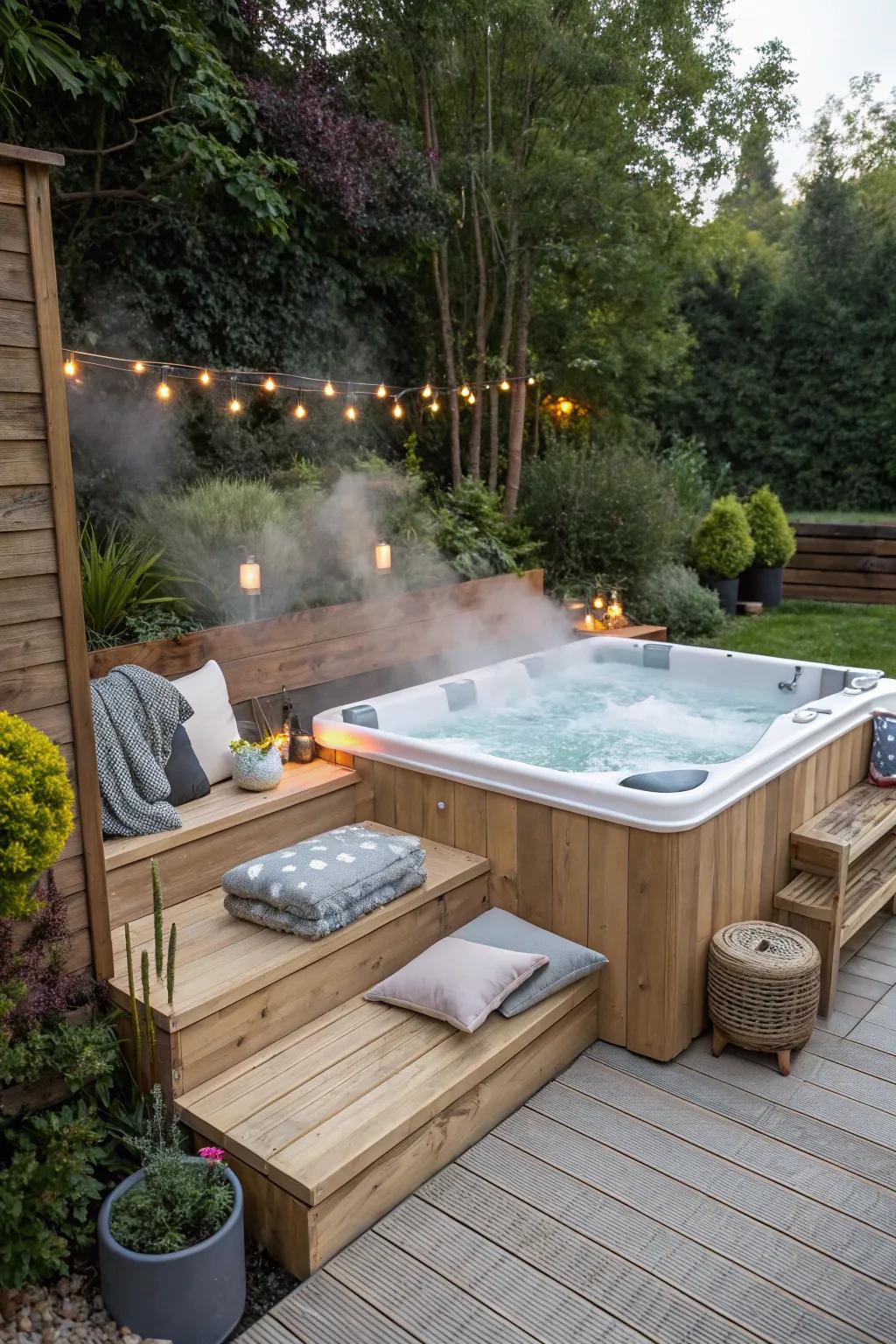 Integrated seating delivers ease and flair, ideal for a restorative escape.