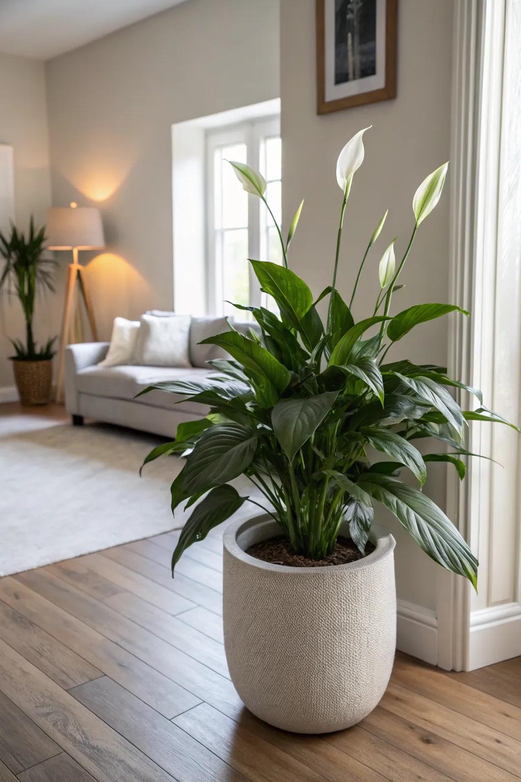 The sophisticated aura of a Tranquility Bloom nestled in a snug family room.