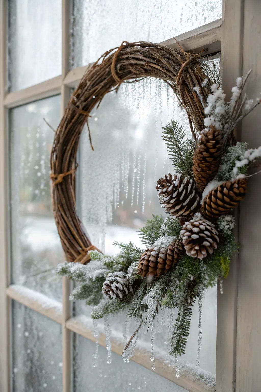 A winter circlet that mirrors the tranquil charm of a snow-laden scenery.