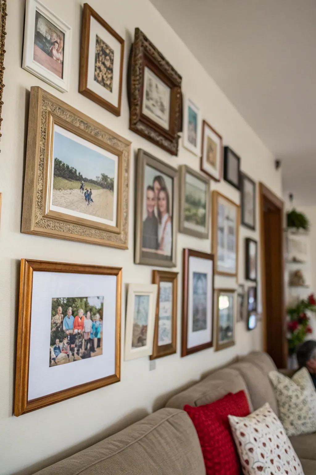 A handcrafted gallery exhibit imparts charm and friendliness to your residence.