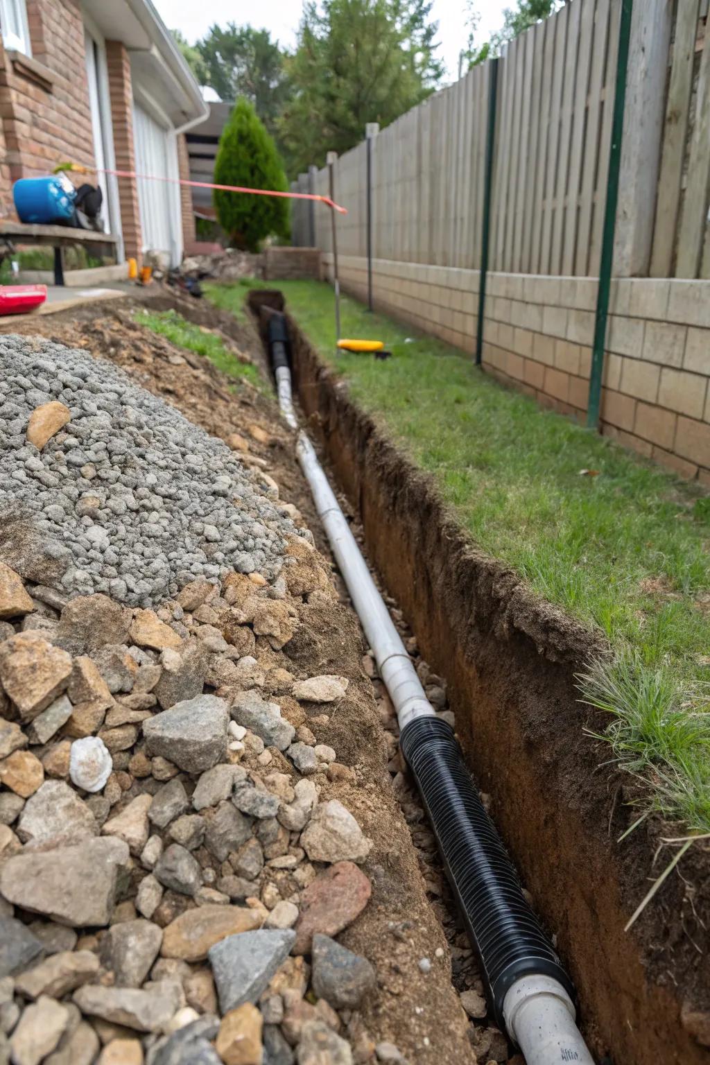 Subsurface drain setup efficiently channels water away from your house.