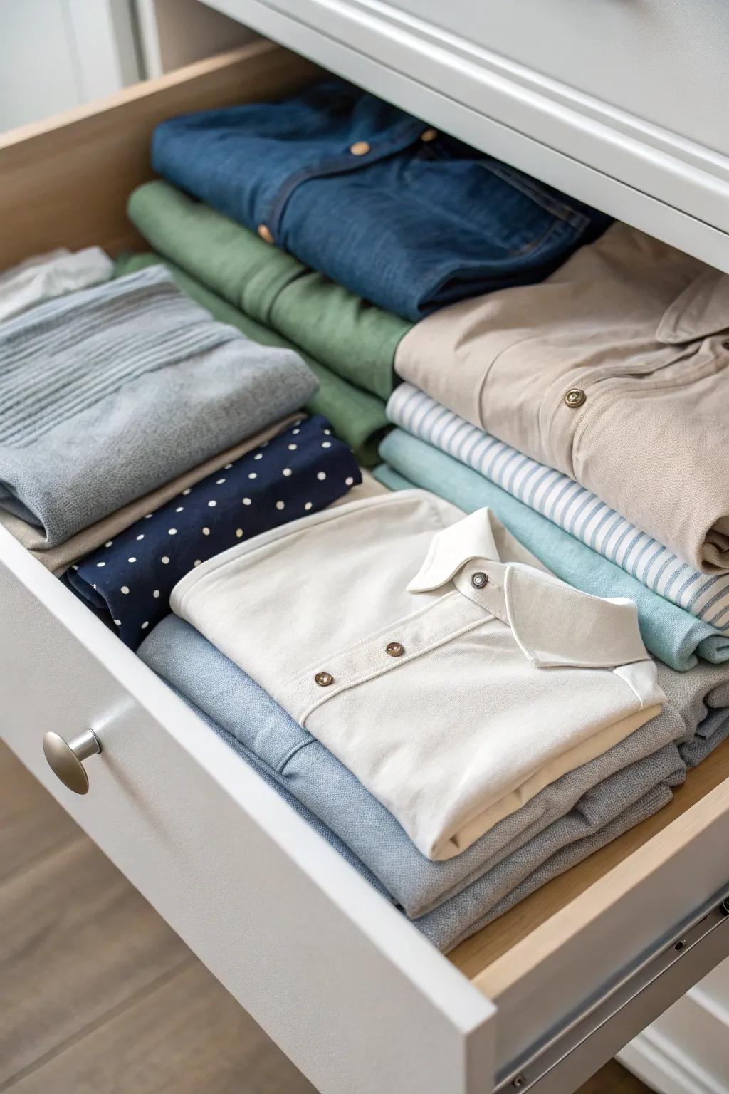 Folding clothes the KonMari way for optimal drawer space and visibility.