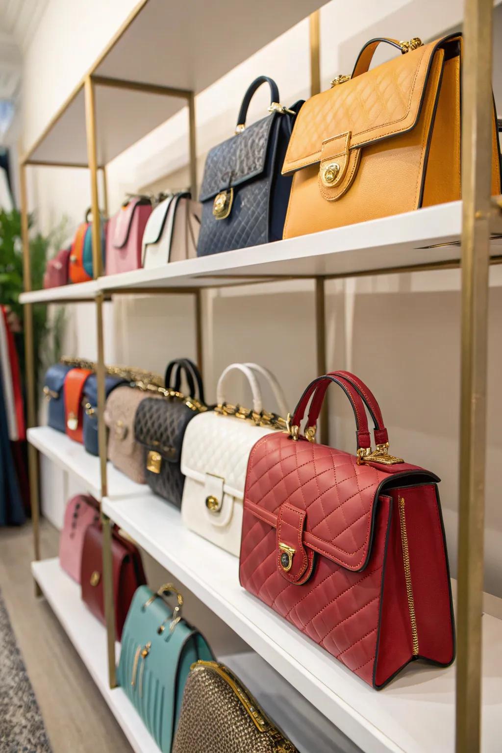 A shelf designed just for handbags, mixing practicality with style.