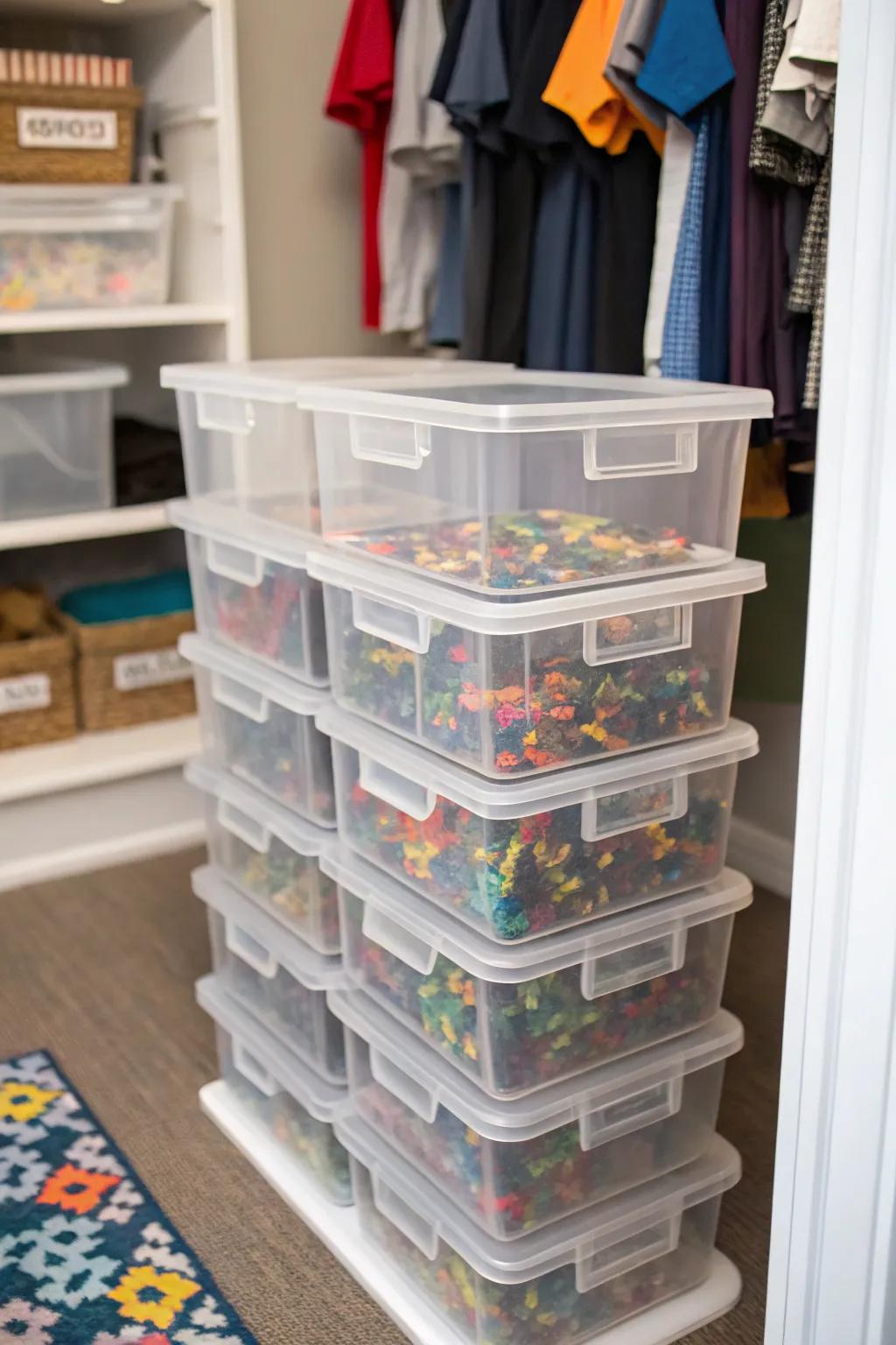 See-through bins demonstrating their puzzle contents.