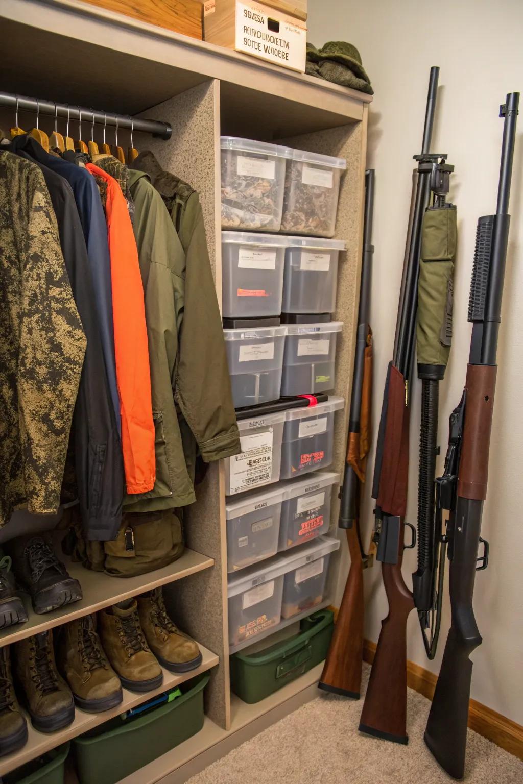 Shelving units keep everything organized and within reach.