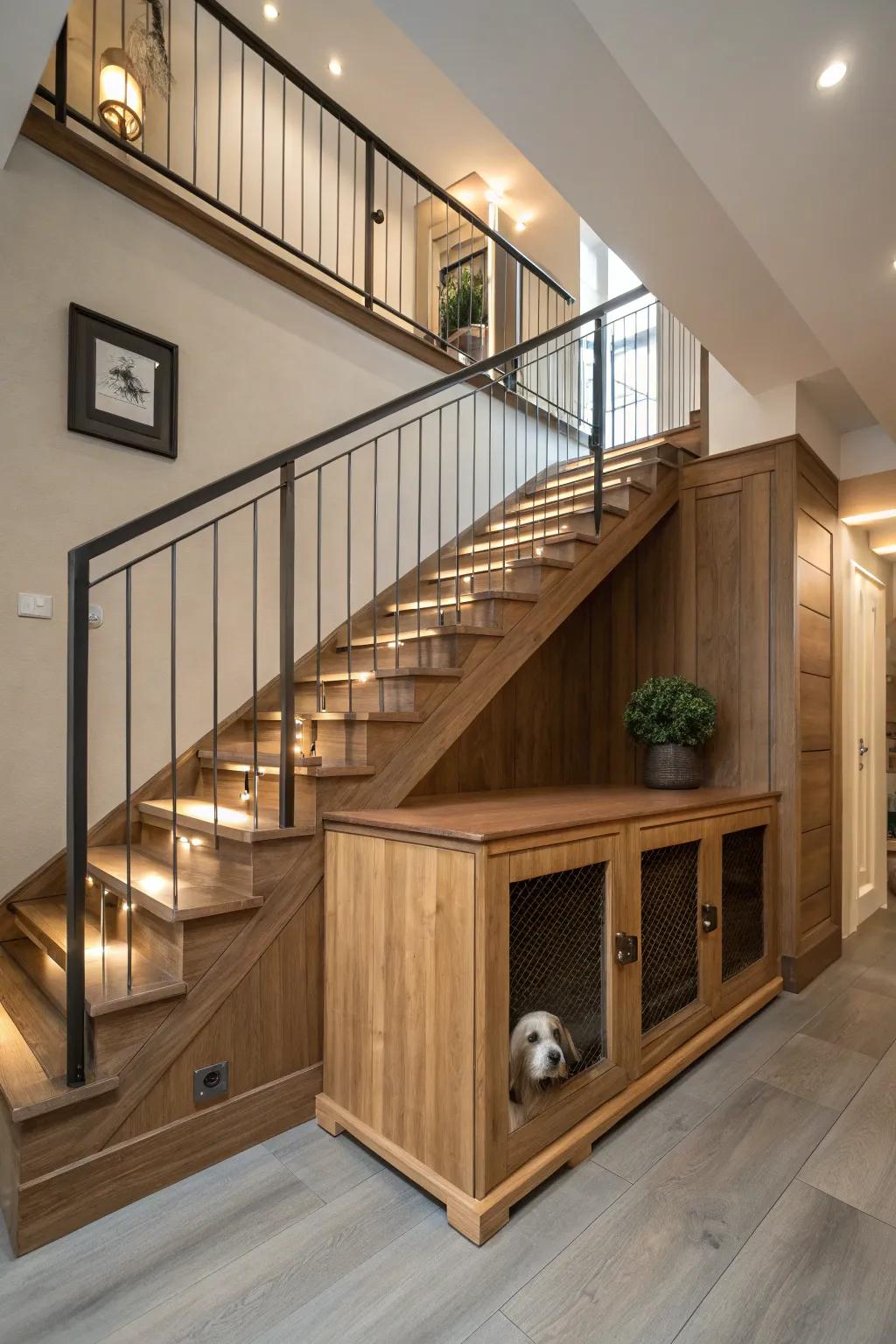 Transform the under-stair void into a clandestine hideaway for your beloved canine.