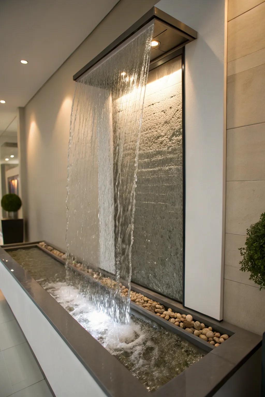 A wall-affixed cascade transmutes your partition into a dynamic masterpiece.