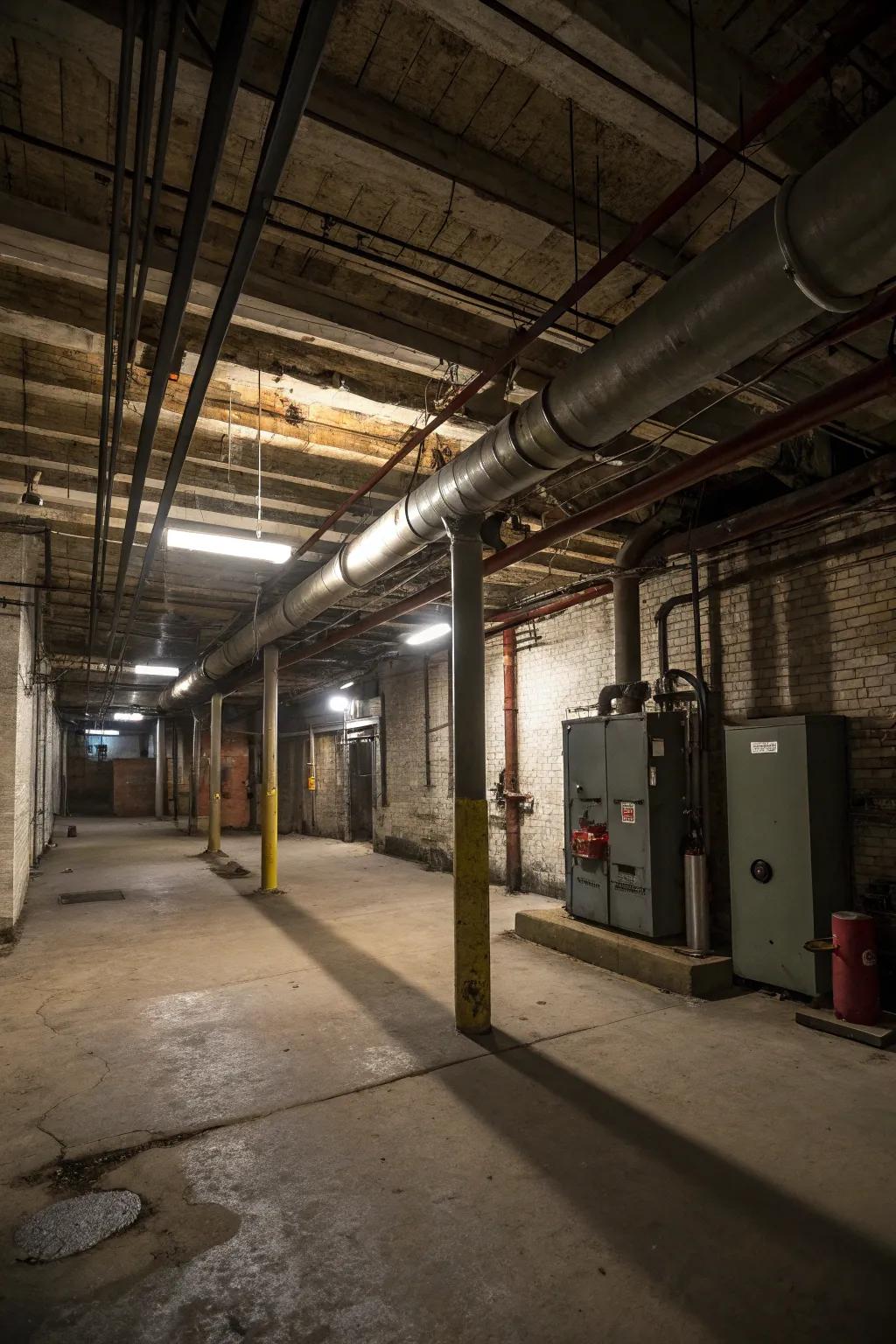 Open ceilings help sustain the industrial charm.