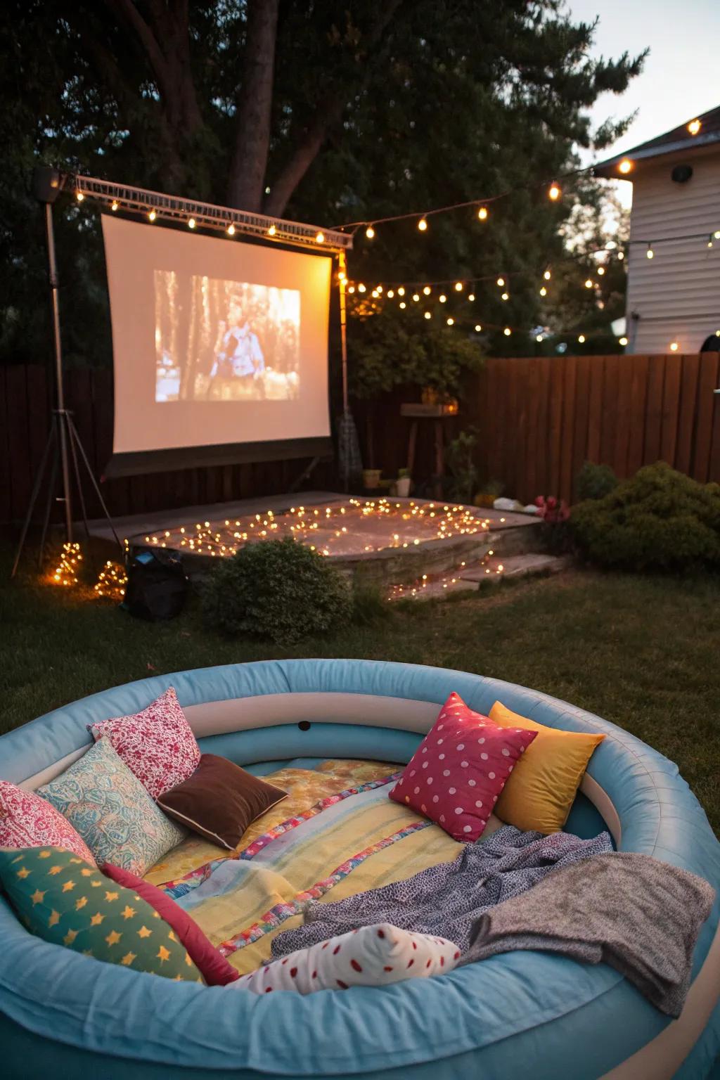 Cinema by the pool: An enchanting event beneath the stars.