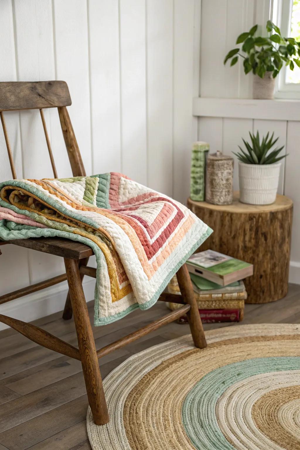 Explore the Cabin Block Update: A modern work of art combining tradition and innovation with vibrant fabric roll pieces. Perfect for your minimalist boho escape.