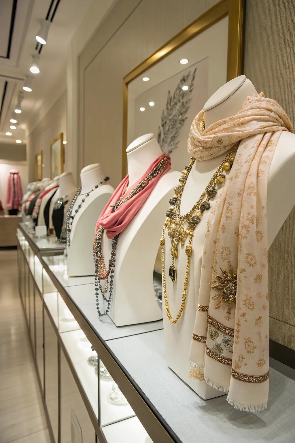 Mannequin busts bring jewelry displays to life.