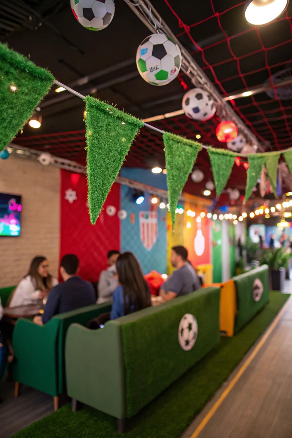 Synthetic turf bunting brings a dash of sporty charm to your decorations.