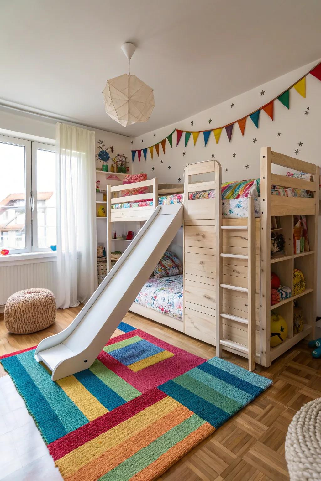 A bedroom slide transforms routine into an exciting playtime.