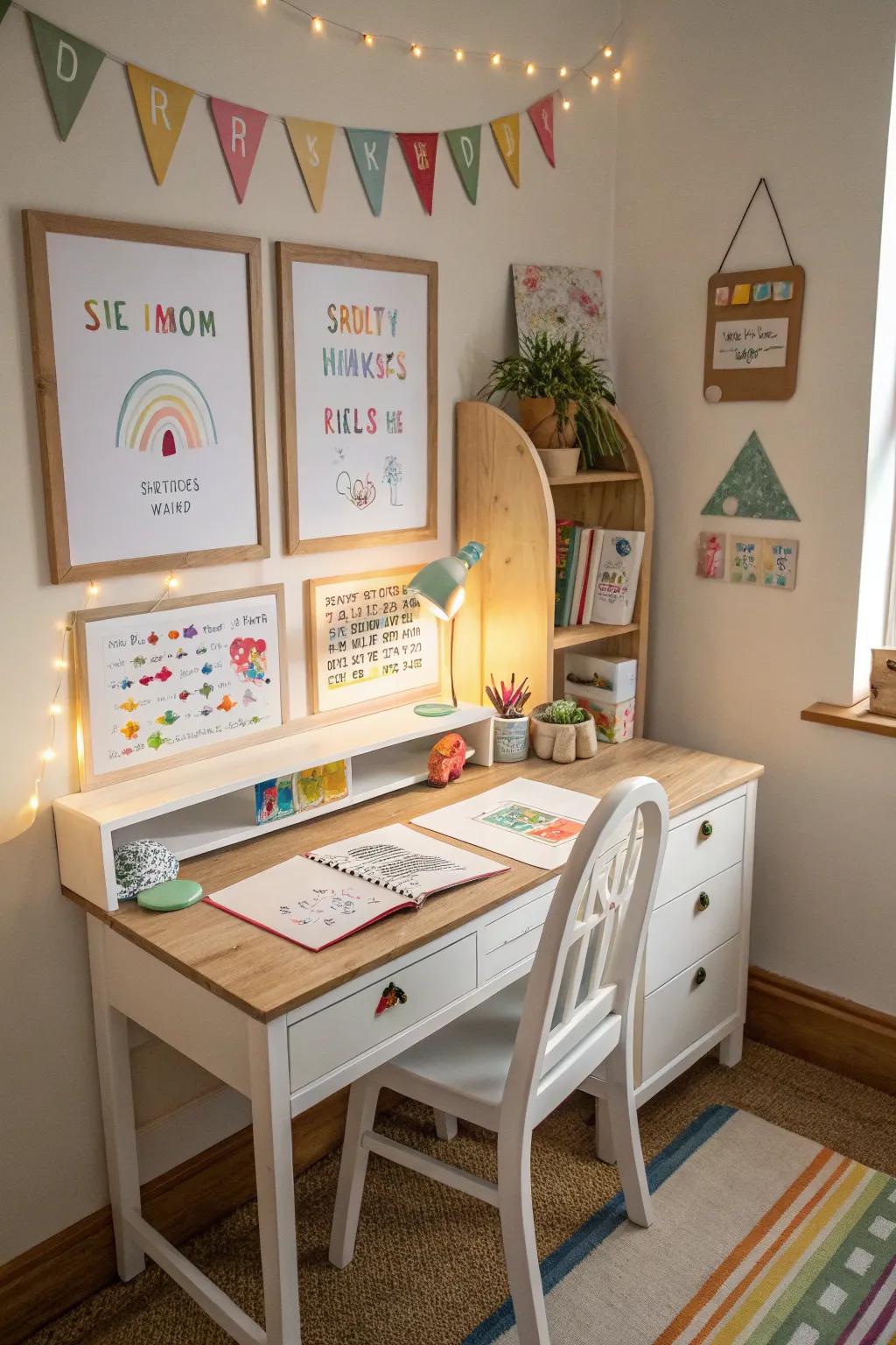 Personalized decor renders the desk area uniquely theirs.