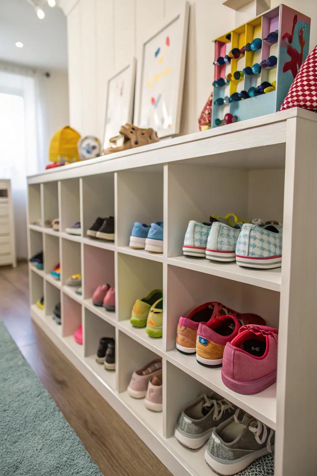 With cubby shelves, keeping things organized for kids is a breeze.