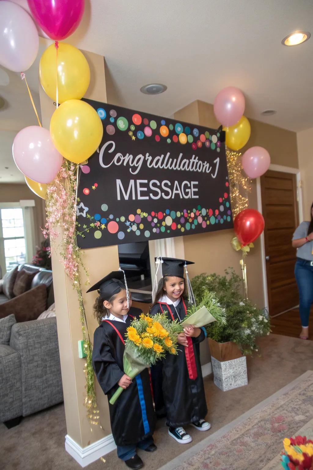 A customized graduation banner brings a unique and heartwarming touch to the celebration.