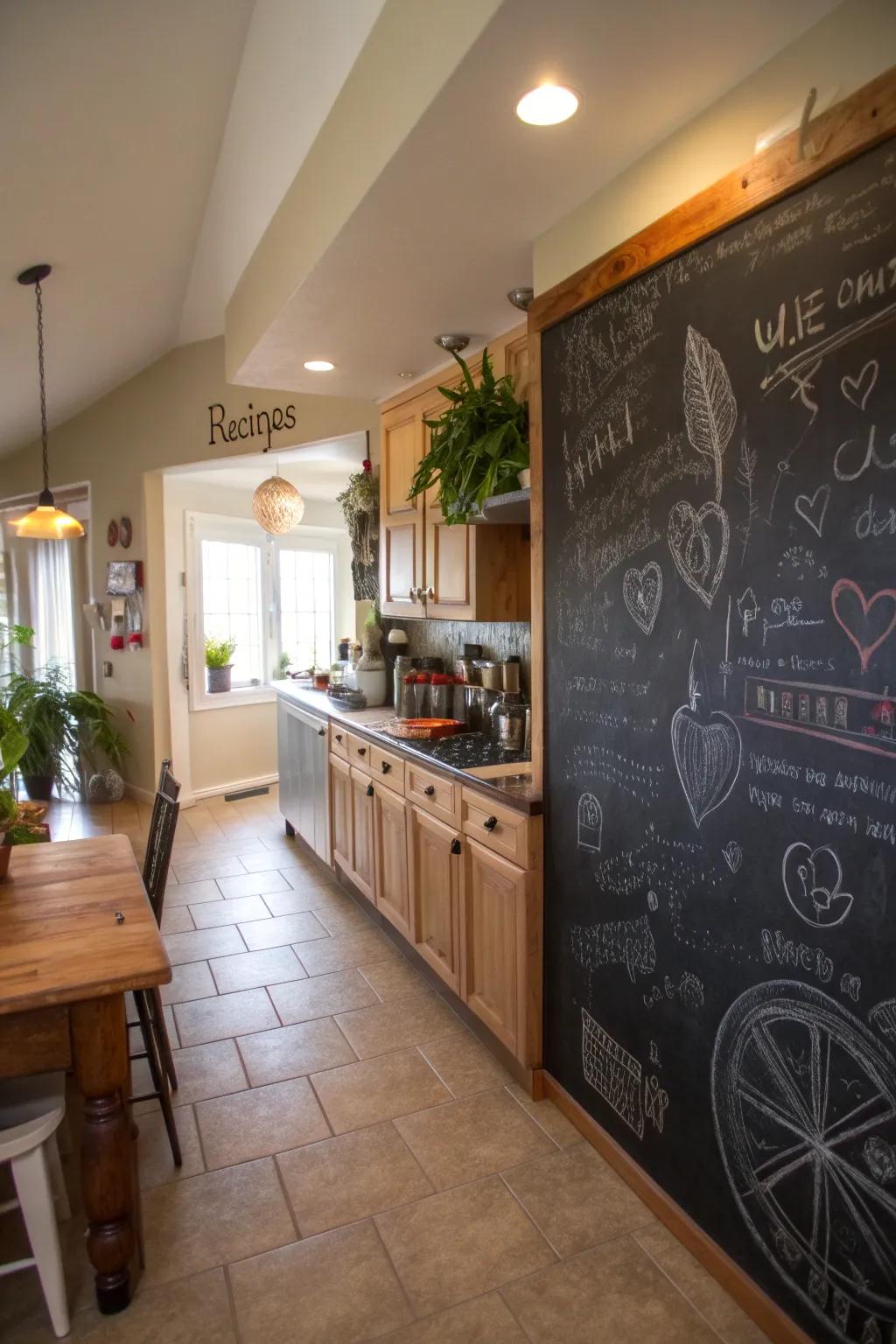 A chalkboard wall is both entertaining and useful for the entire family.