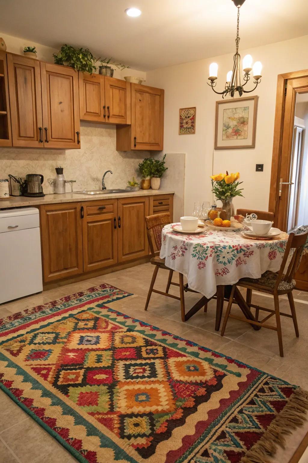 A thoughtfully chosen rug can completely redefine the atmosphere of your kitchen.
