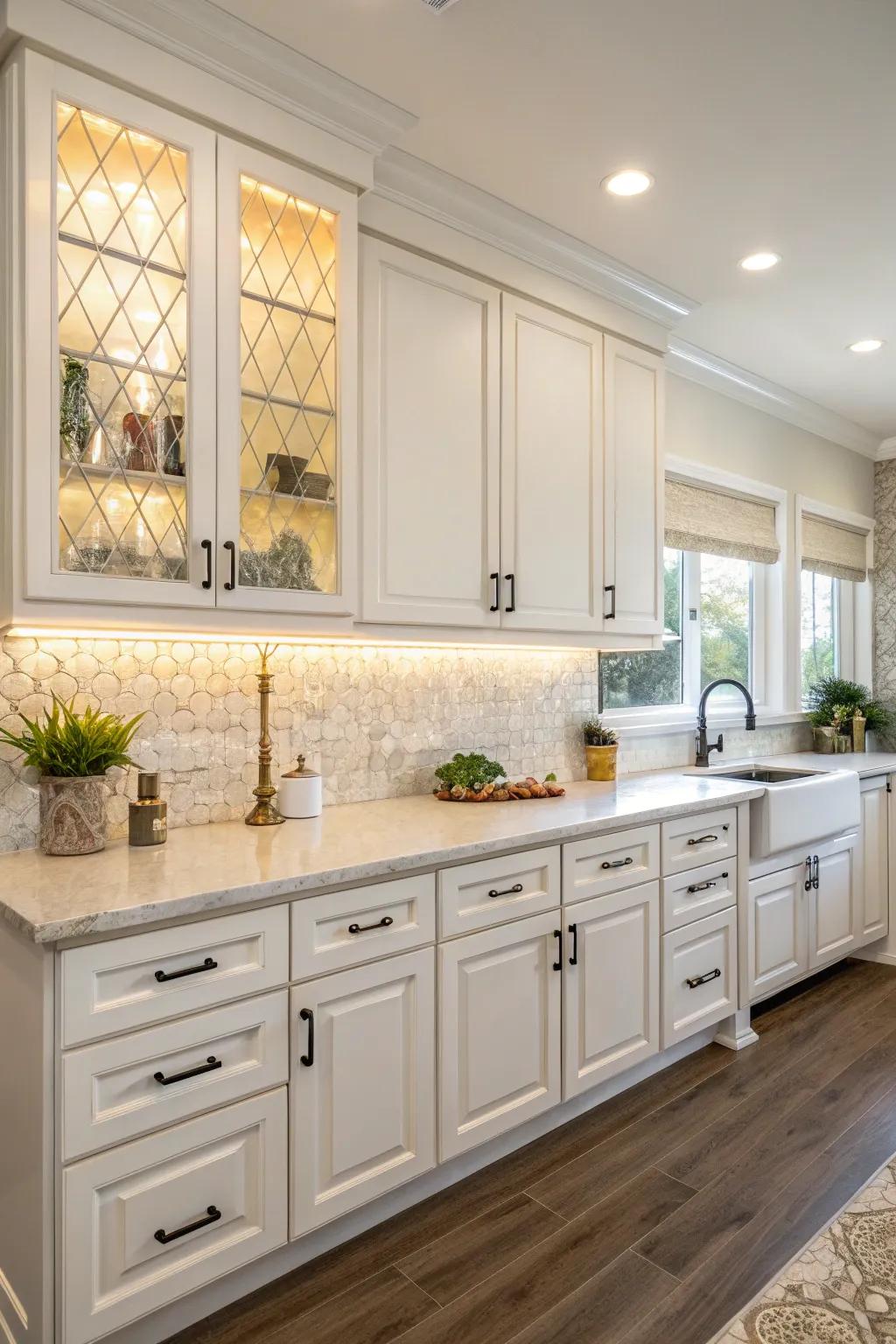 Bright ivory units with composite backsplash for a spacious sensation.