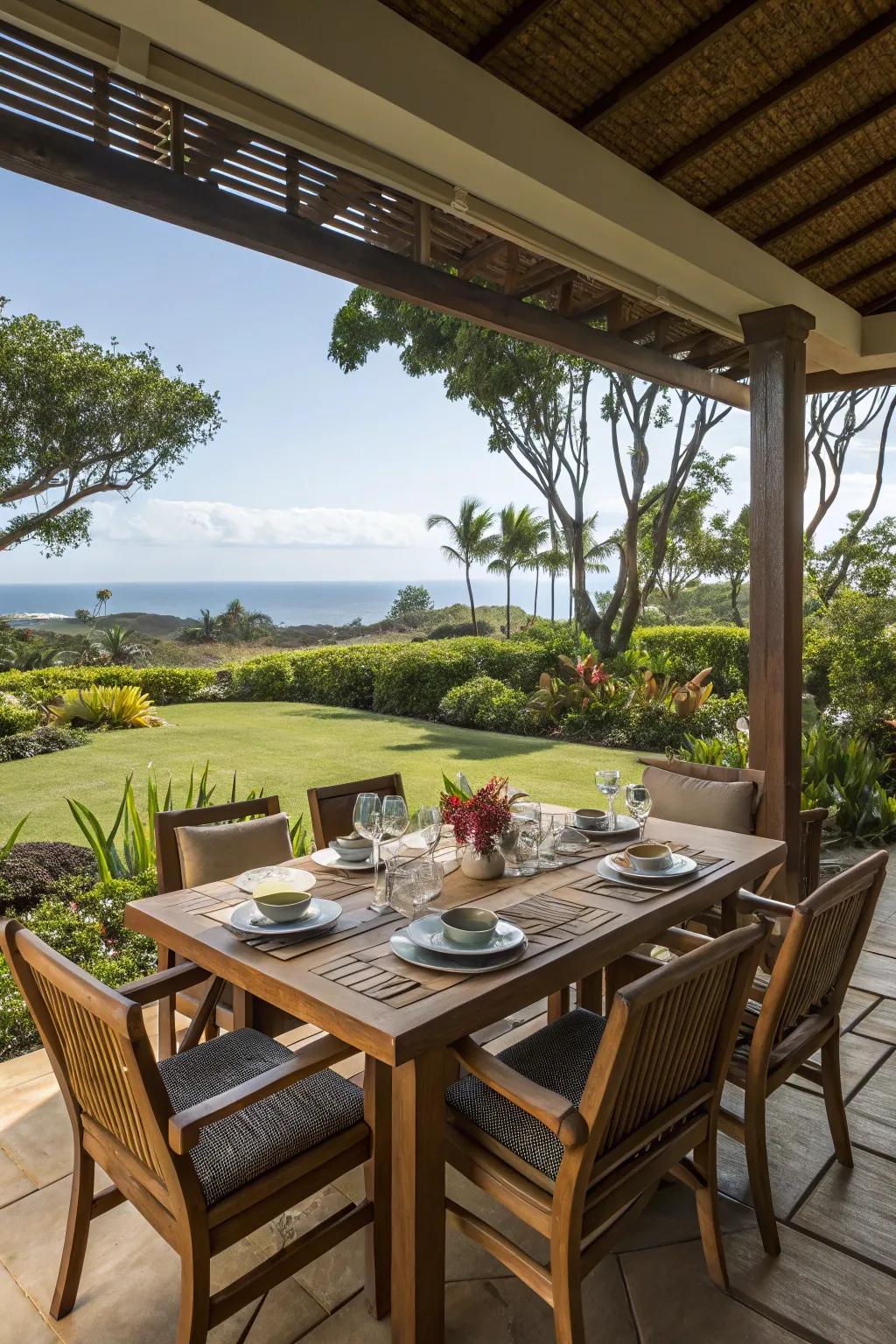 An alluring open-air dining arrangement on the lanai.
