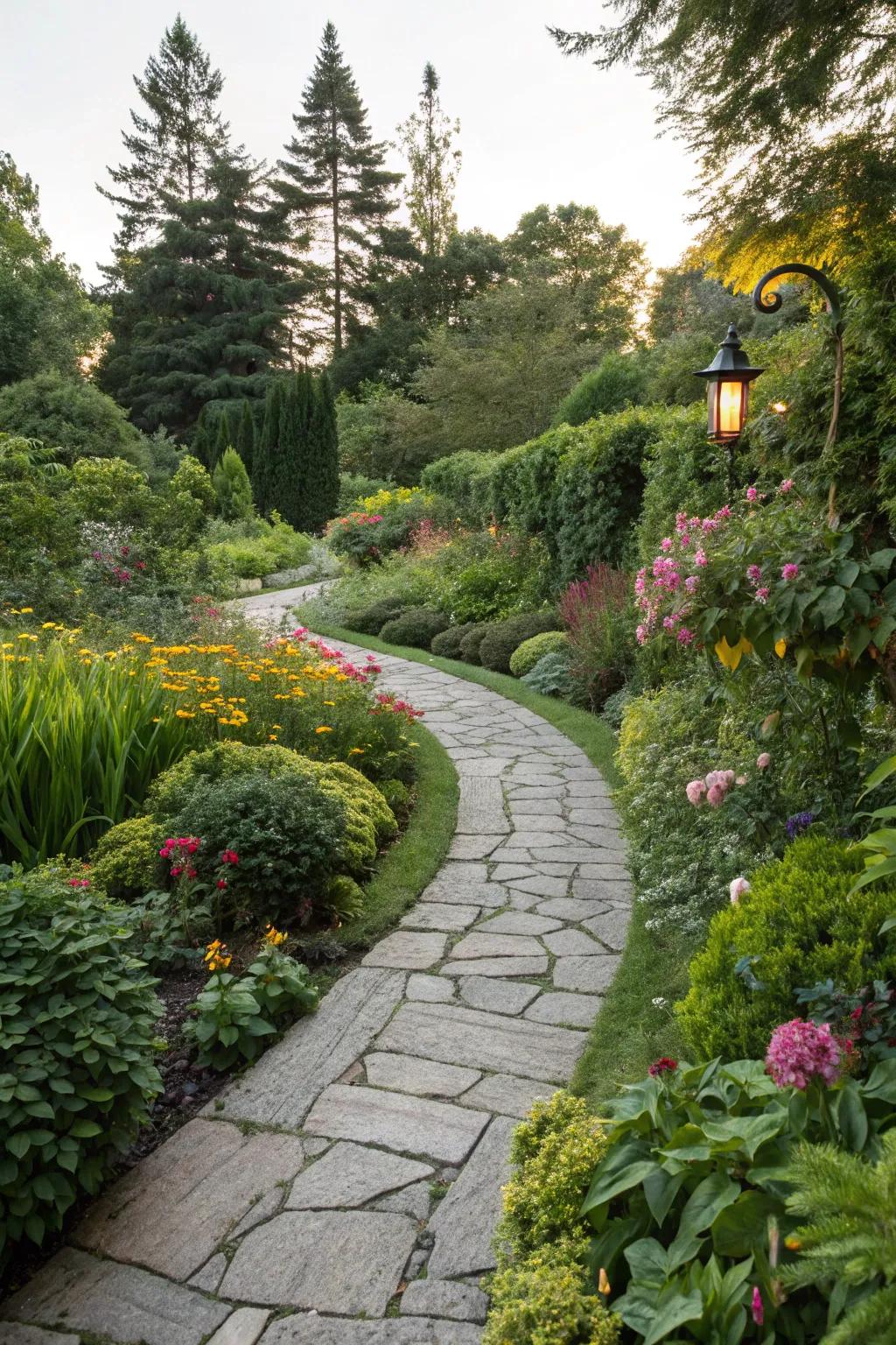 A garden pathway meandering through lush greenery, inviting exploration.