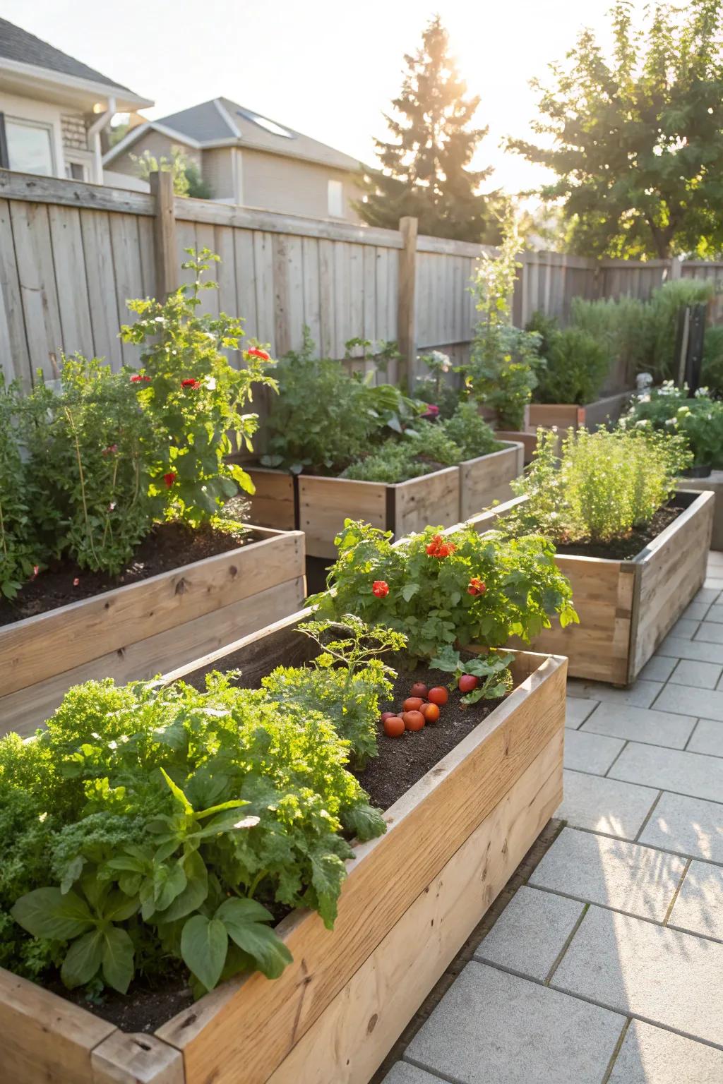Elevated beds make gardening both aesthetically pleasing and highly functional.