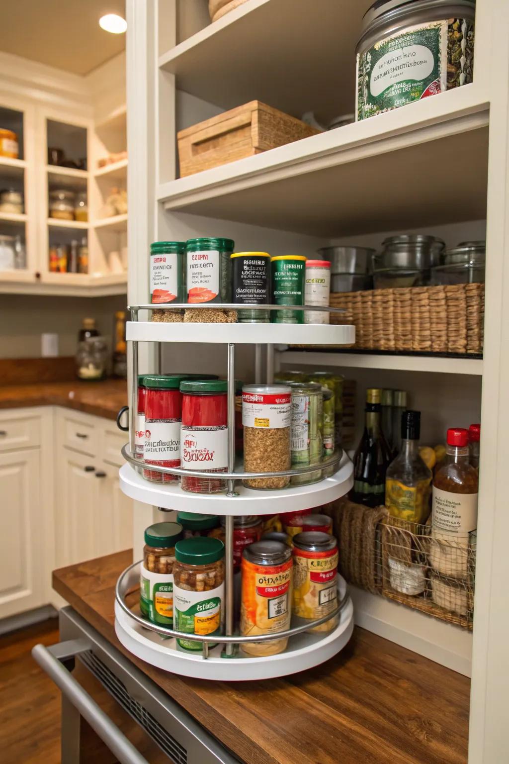 Get the most from your corner space with a handy spinning organizer.