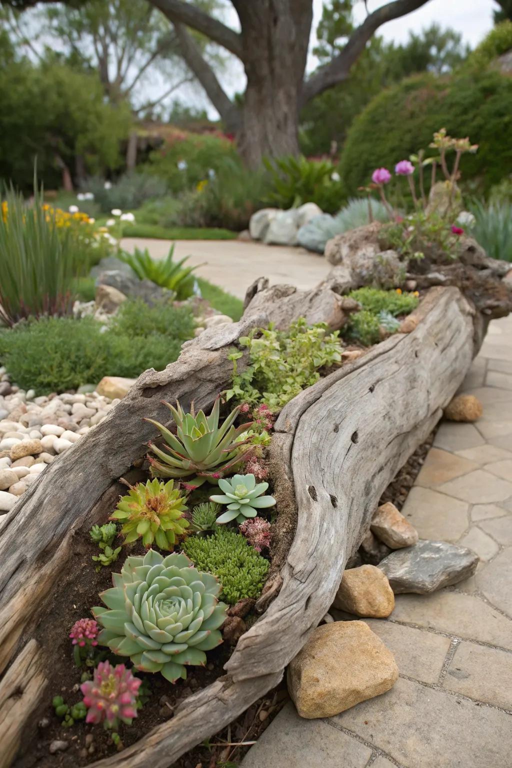 Driftwood turned into a natural succulent planter.
