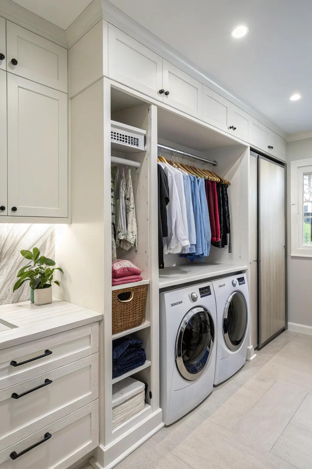 Merge practicality with design by integrating rods into cabinetry.