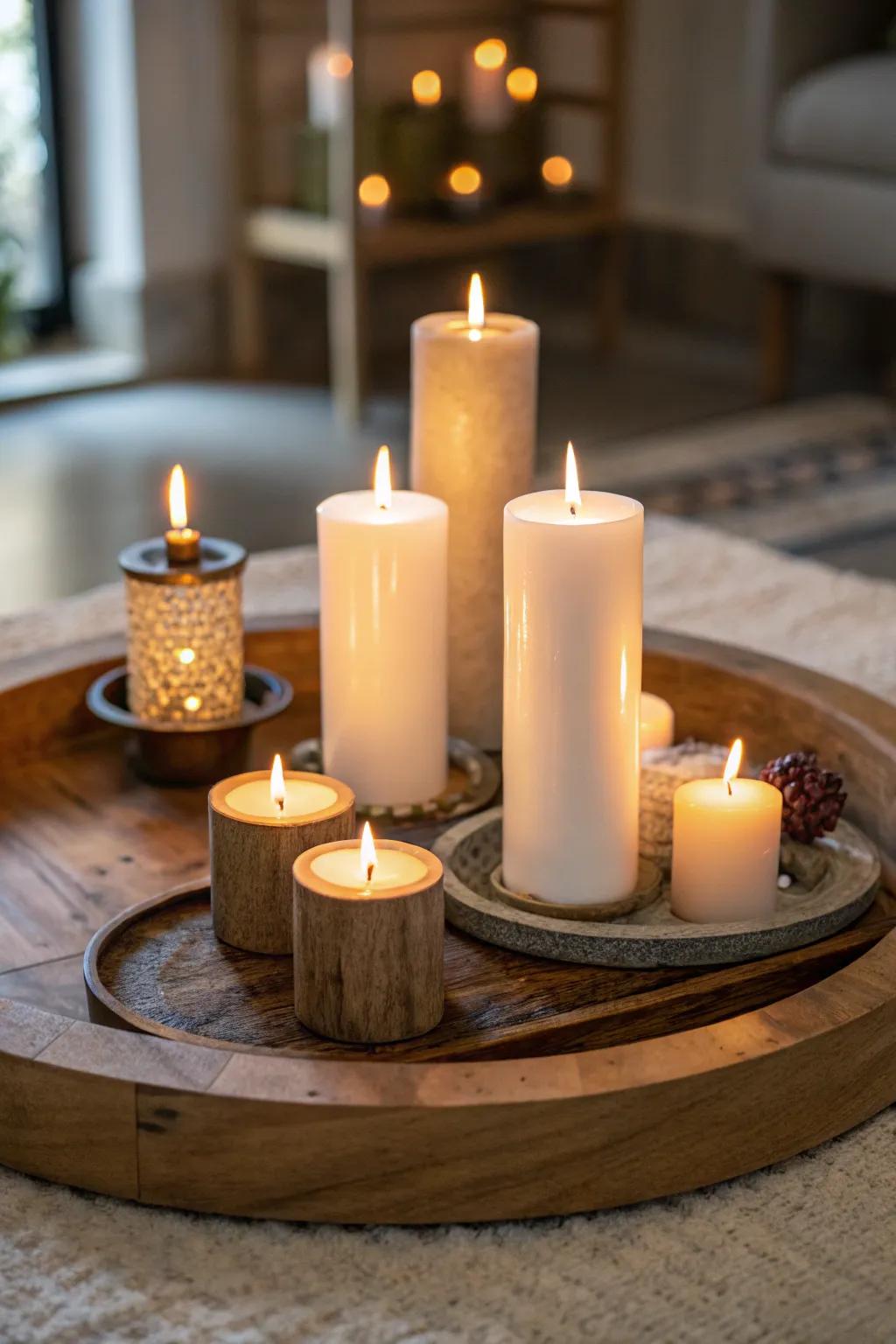 Illuminating lights arranged on a rotating tray to evoke a comfy and welcoming environment.