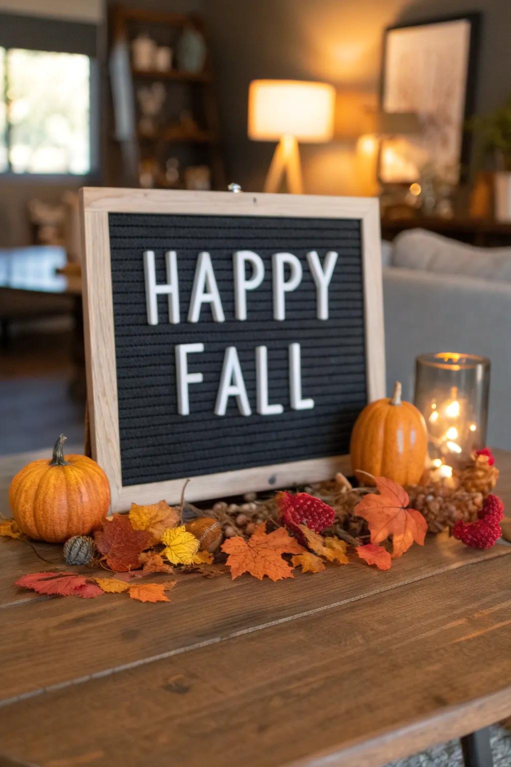 Extend a warm welcome to autumn with a celebratory message on your letter board.