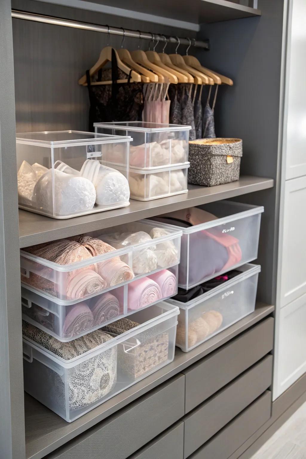 Transparent vessels allow you to effortlessly view and select your lingerie.