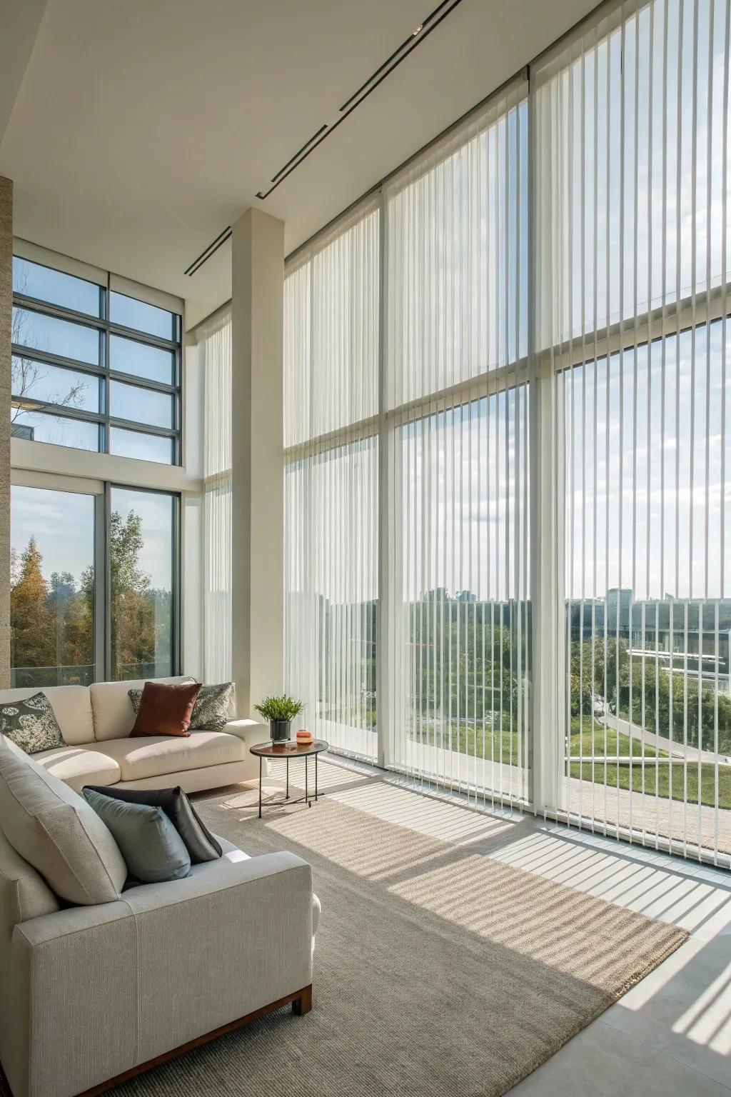 Vertical blinds enhance large windows beautifully.