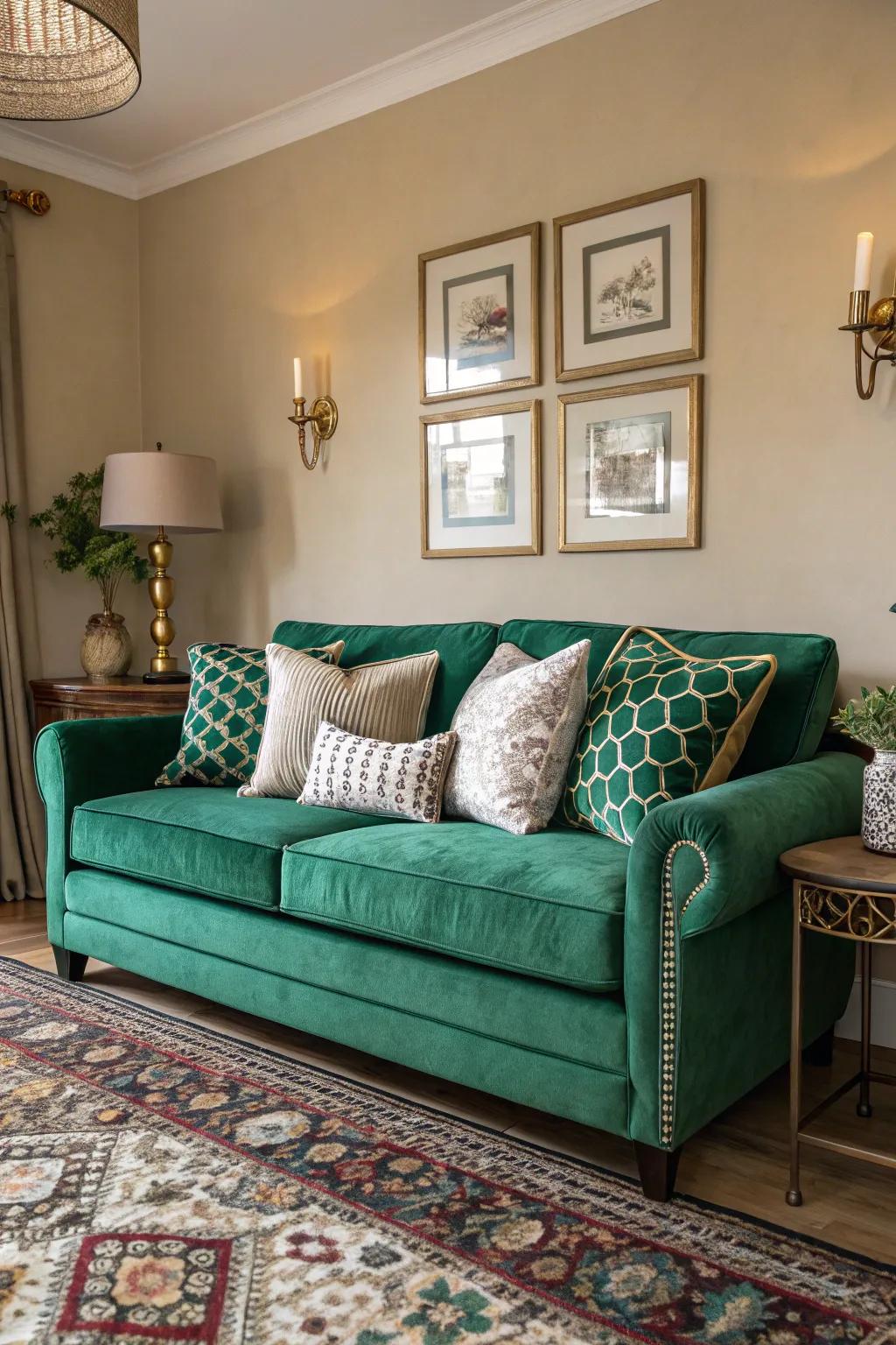 A striking, vibrant couch that commands attention.