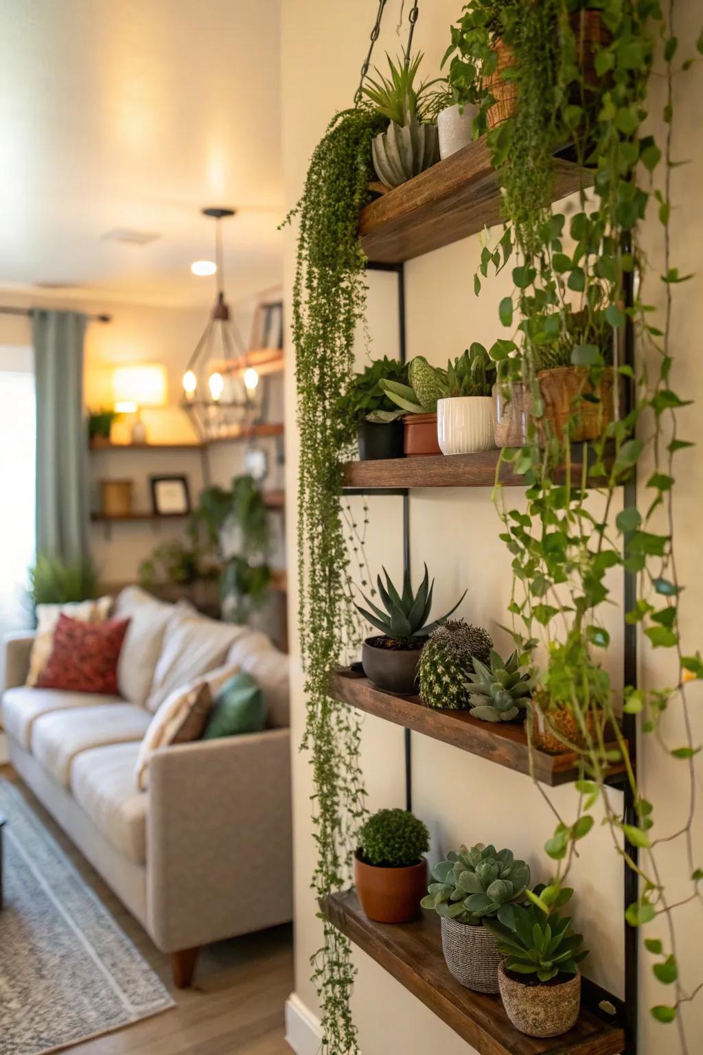 Introduce aspects of nature indoors simply by adding greenery upon your floating shelves.