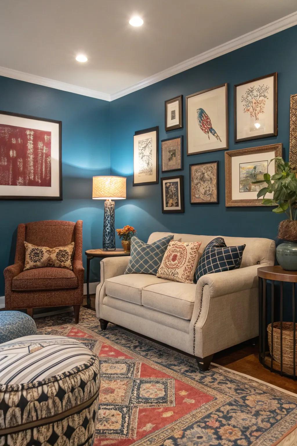 A striking feature wall enriches character and draws attention.