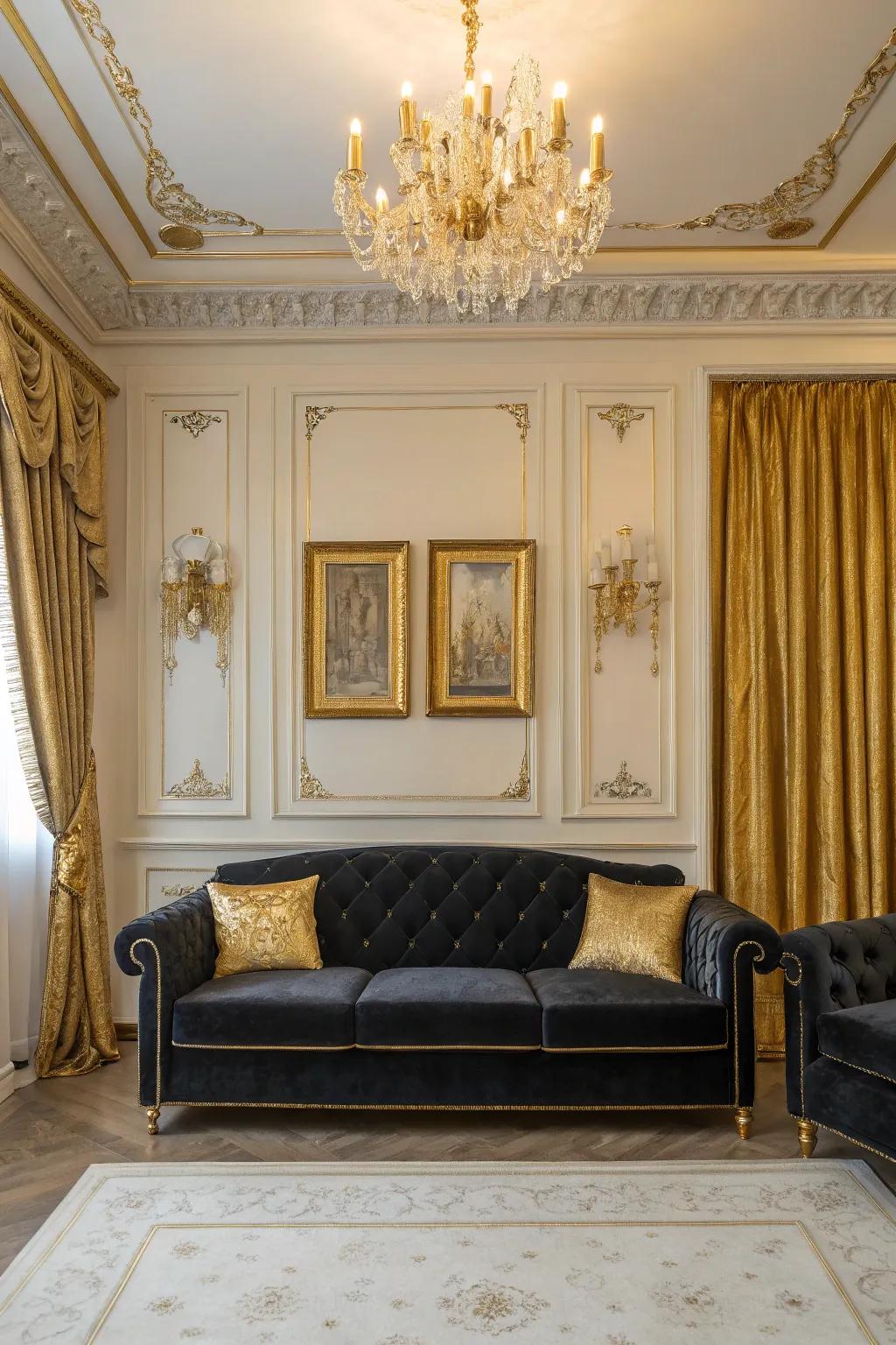 An onyx plush seating area radiates elegance and offers exceptional comfort.