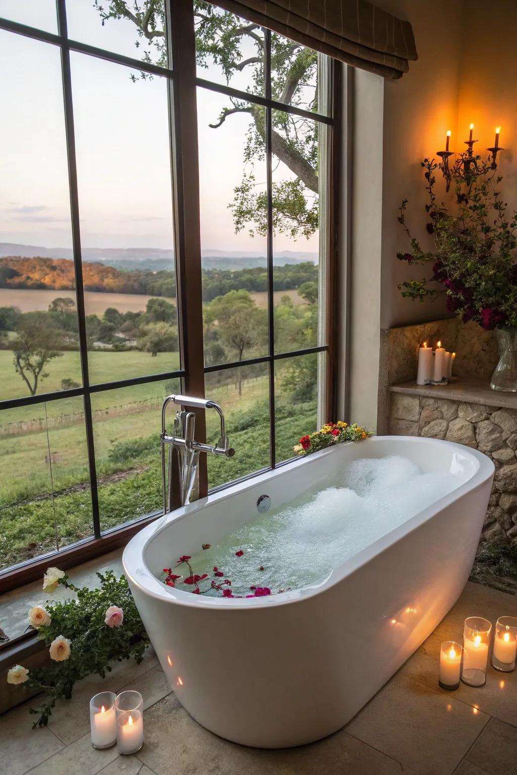 A standalone tub provides both luxury and relaxation.