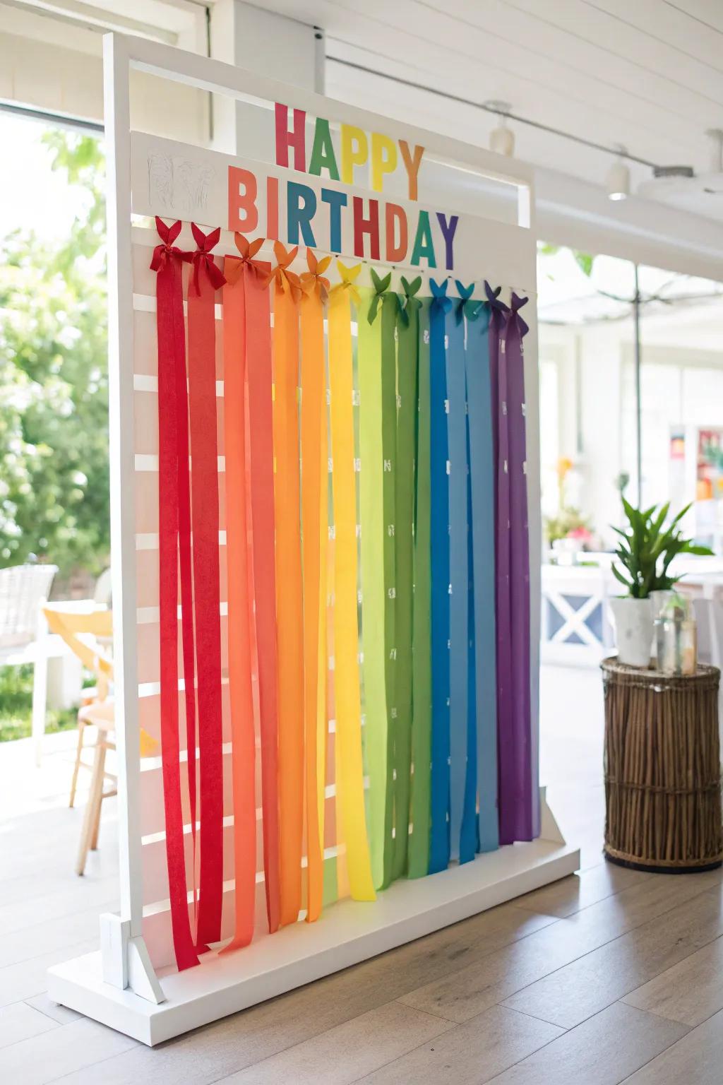 A rainbow-inspired birthday display, ideal for injecting a burst of color into March commemorations.