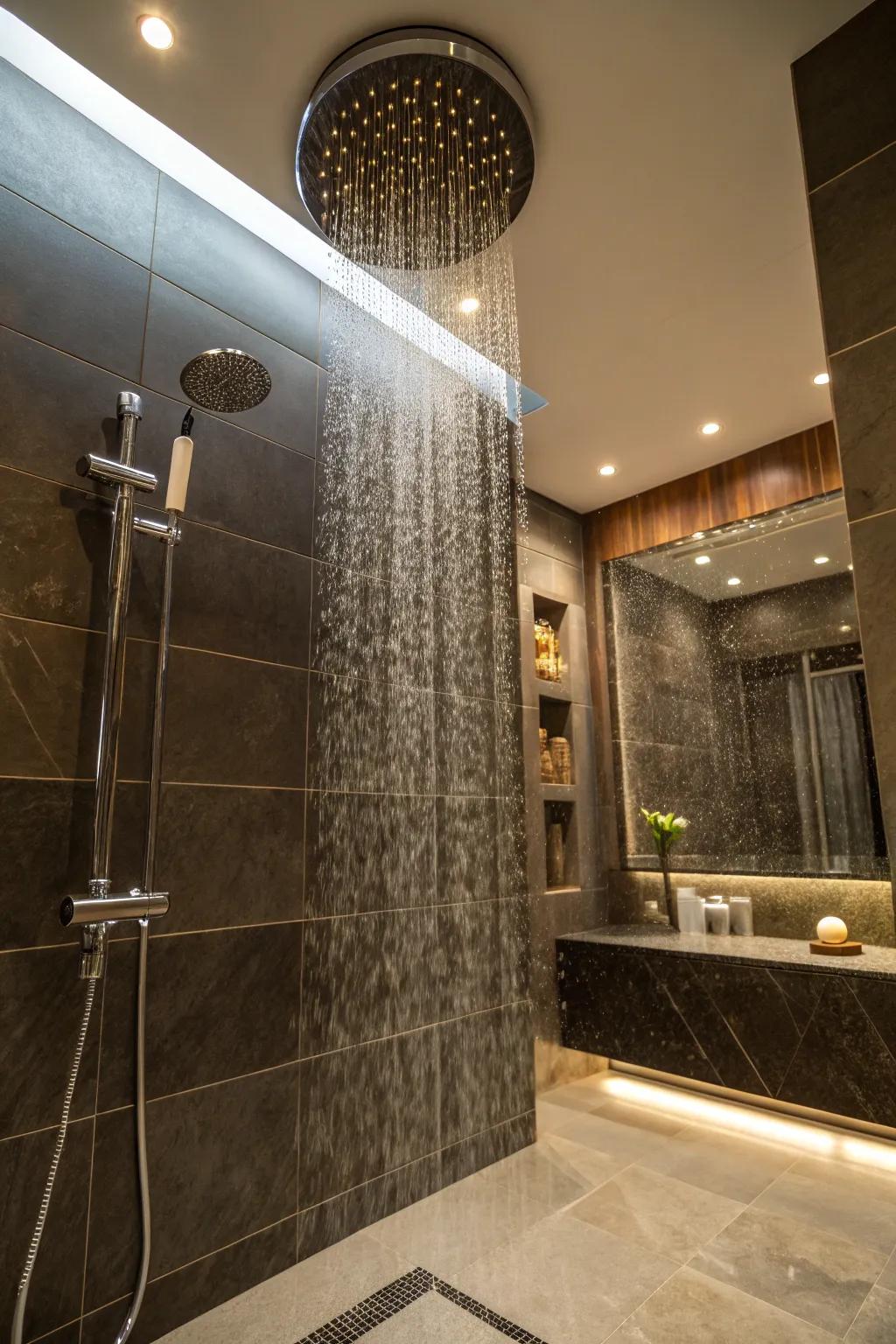 Experience a spa-like retreat with a rainfall showerhead.
