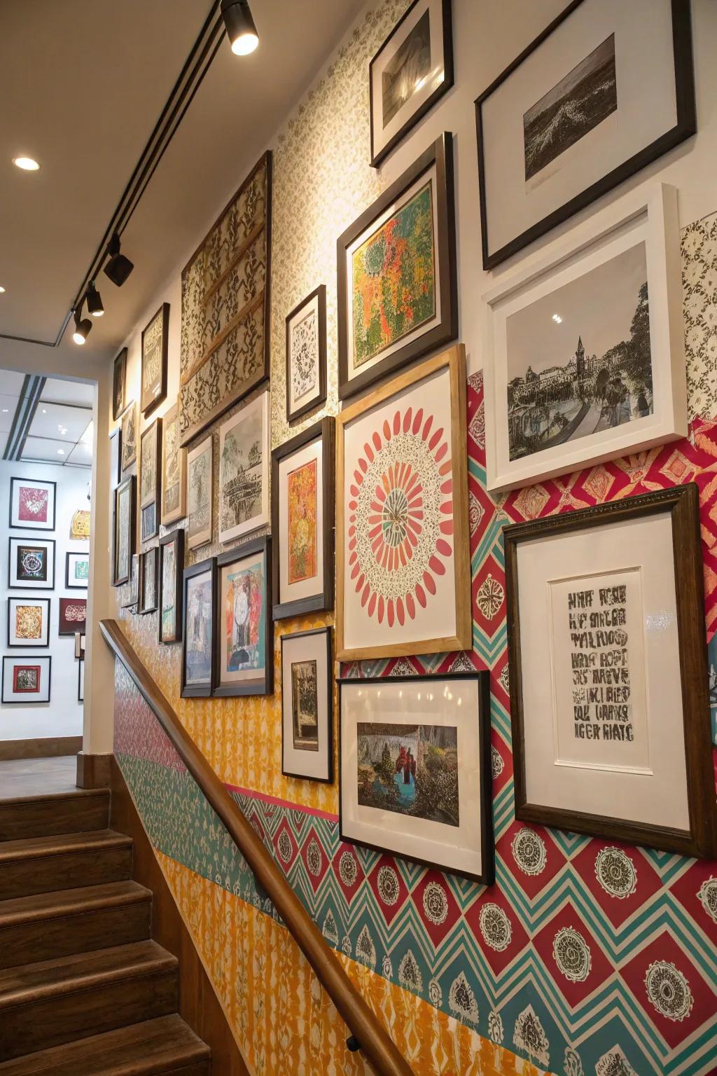 A display wall overflowing with art and recollections.