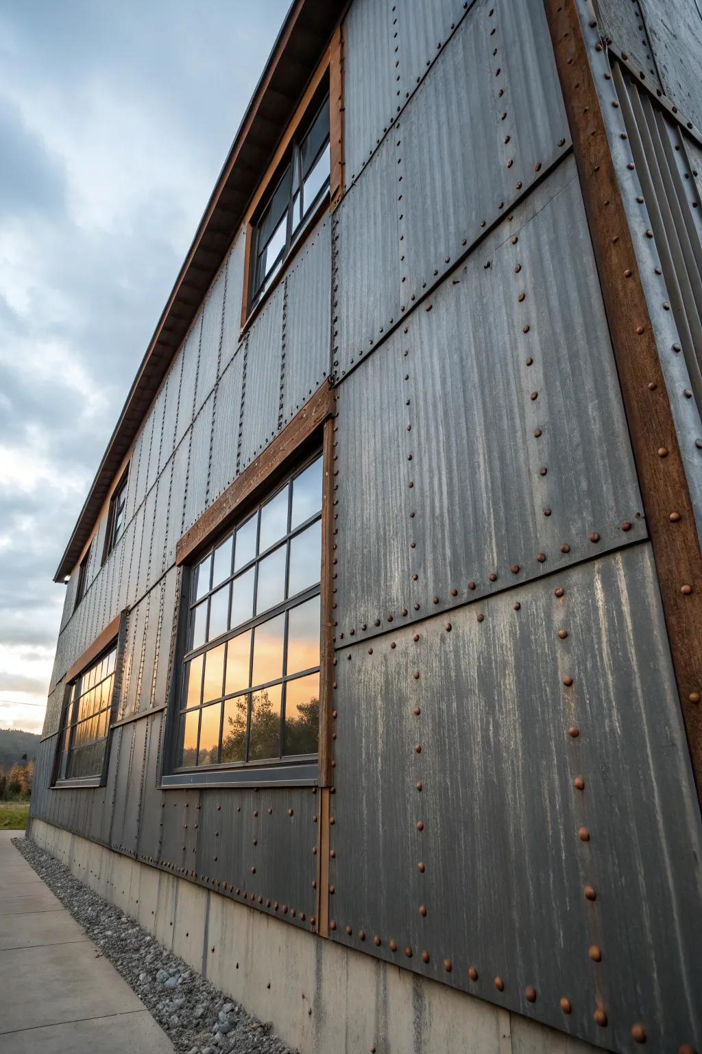 Establish an urban sophistication using an industrial-style metal facade.