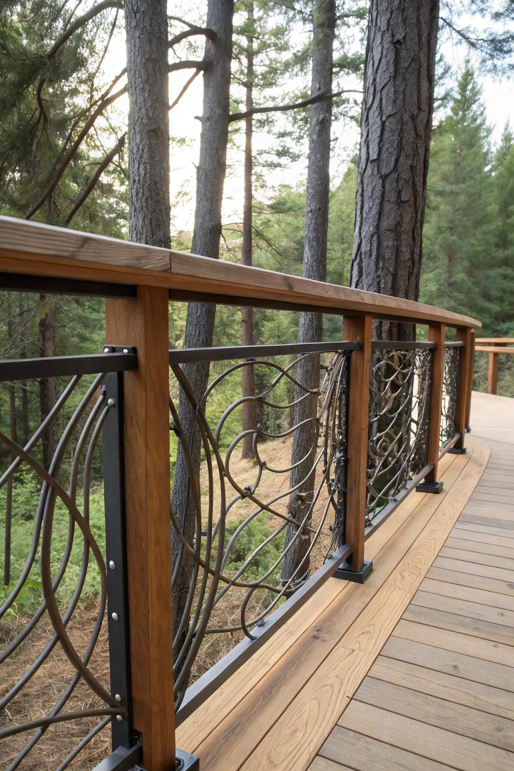 Blend metal with wood for a harmonious, inviting deck.